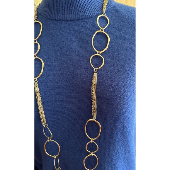 VCLM Long Silver-Tone Chain 40” Necklace With Large Circular Links & Extender - Picture 2 of 4